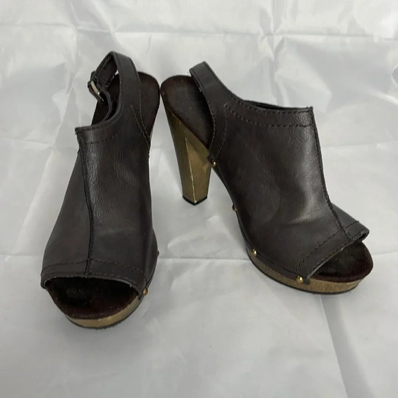 FIONI Slingback Platform Heels Brown Boho Vegan Leather Studded Peep Toe 8.5 - Picture 12 of 12